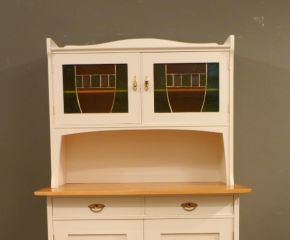 Antiker Jugendstil Küchenschrank, Fichte weiss lasiert um 1910