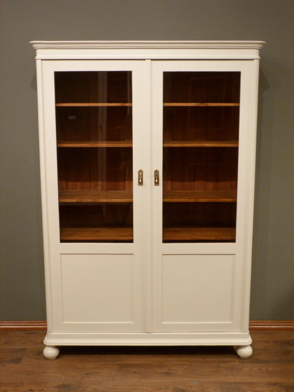 Antike Schränke, Jugendstil Bücherschrank, Eiche weiß lasiert um 1910 Antike Schränke, Jugendstil Bücherschrank, Eiche weiß lasiert um 1910