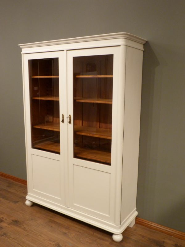 Antike Schränke, Jugendstil Bücherschrank, Eiche weiß lasiert um 1910 Antike Schränke, Jugendstil Bücherschrank, Eiche weiß lasiert um 1910