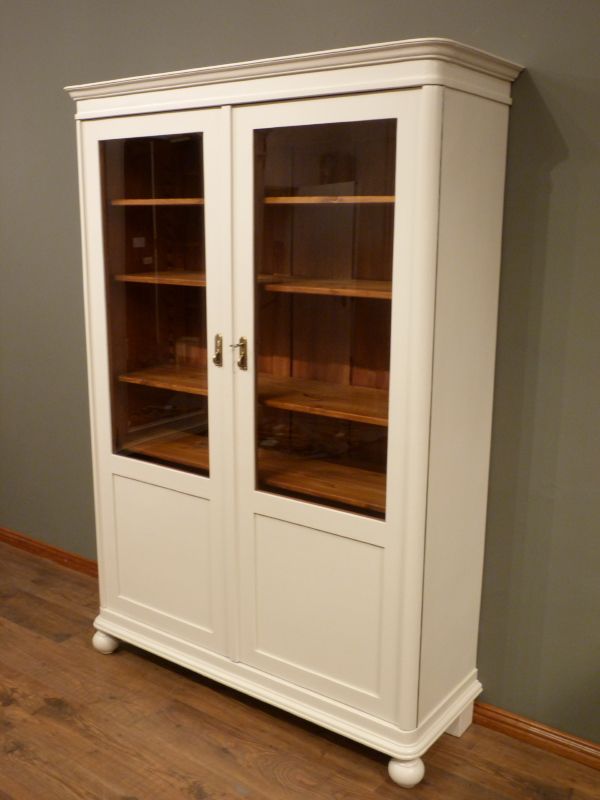 Antike Schränke, Jugendstil Bücherschrank, Eiche weiß lasiert um 1910 Antike Schränke, Jugendstil Bücherschrank, Eiche weiß lasiert um 1910