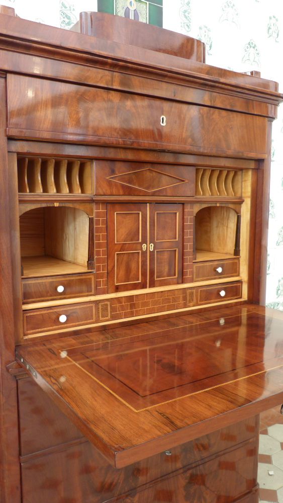 Biedermeier Sekretär, Mahagoni handpoliert um 1840