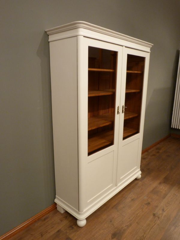 Antike Schränke, Jugendstil Bücherschrank, Eiche weiß lasiert um 1910