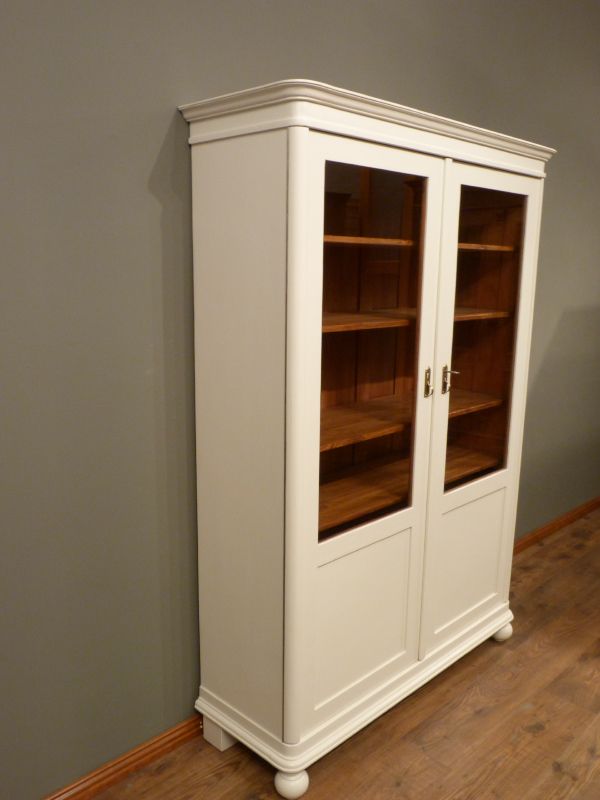 Antike Schränke, Jugendstil Bücherschrank, Eiche weiß lasiert um 1910