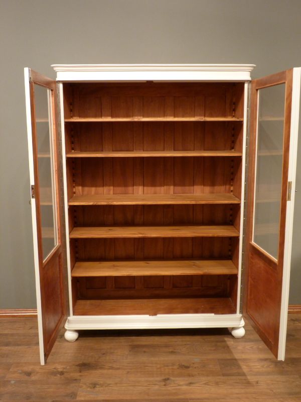 Antike Schränke, Jugendstil Bücherschrank, Eiche weiß lasiert um 1910