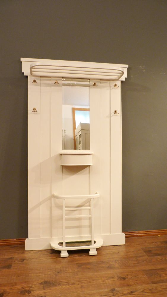 Jugendstil Garderobe mit Spiegel, Eiche weiß lasiert um 1920