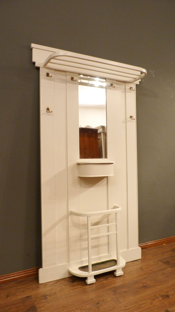 Jugendstil Garderobe mit Spiegel, Eiche weiß lasiert um 1920