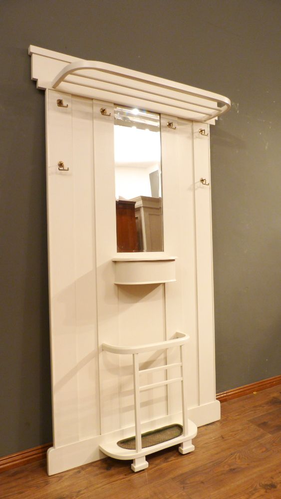 Jugendstil Garderobe mit Spiegel, Eiche weiß lasiert um 1920