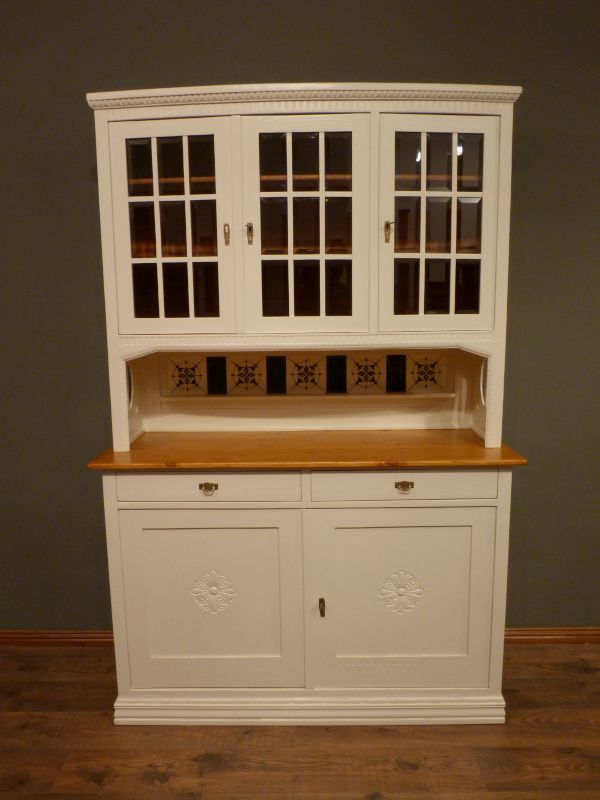 Antike Schränke, Jugendstil Küchenschrank, Fichte weiss lasiert um 1910