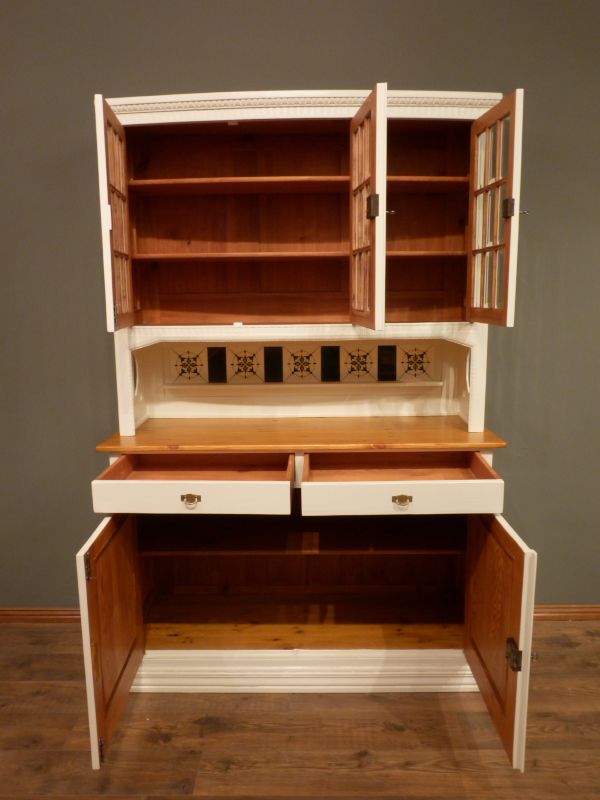 Antike Schränke, Jugendstil Küchenschrank, Fichte weiss lasiert um 1910