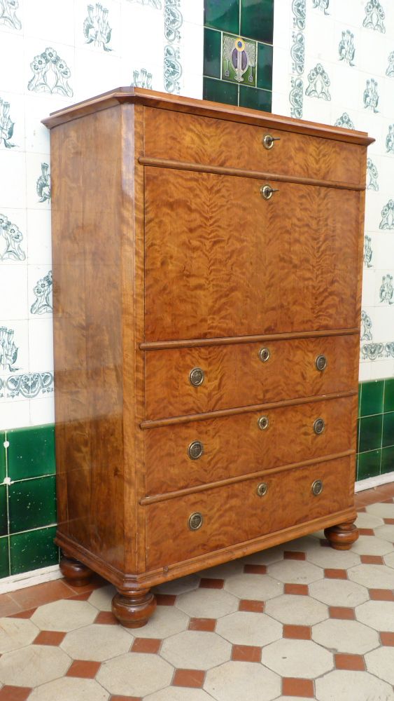 Spätbiedermeiersekretär, Birke um 1860